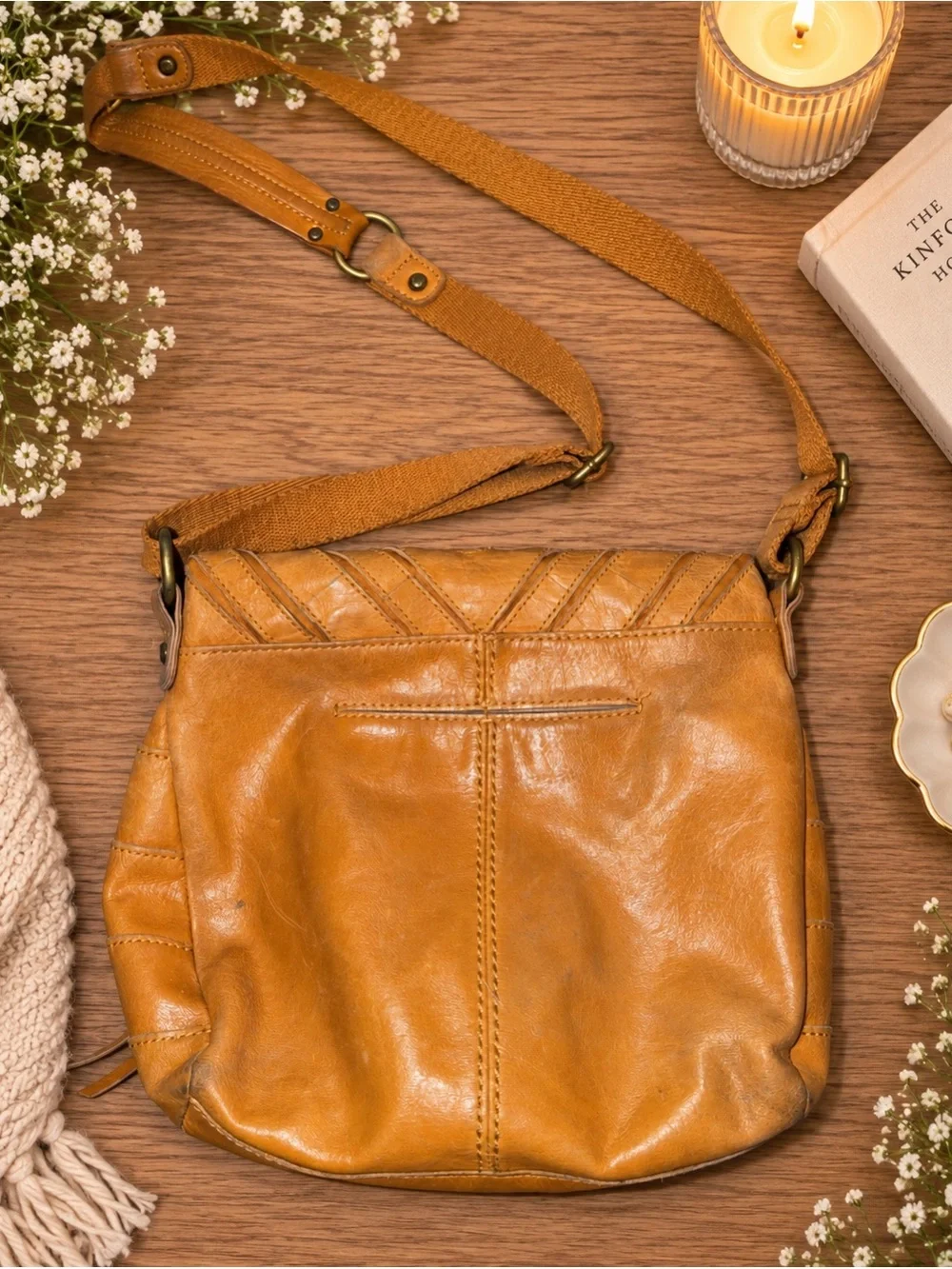 The Sak Mustard Yellow Leather Crossbody Bag Boho Tassel